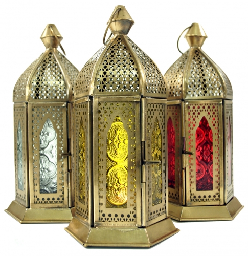 Oriental metal/glass lantern in Moroccan design, wind light - 21x9,5x9,5 cm 