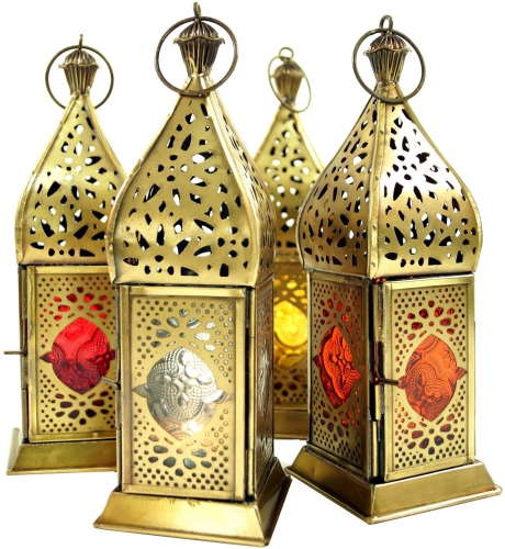 Oriental metal/glass lantern in Moroccan design, wind light - 21x7x7 cm 