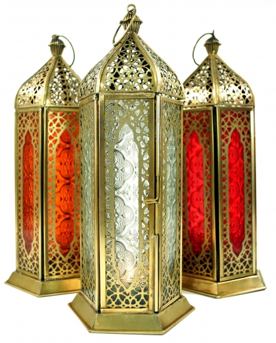 Orientalische Metall/Glas Laterne in marrokanischem Design, Windlicht - 27x10,5x10,5 cm 