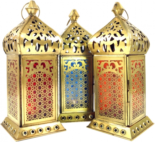 Oriental metal/glass lantern in Moroccan design, wind light - 26x10x10 cm 