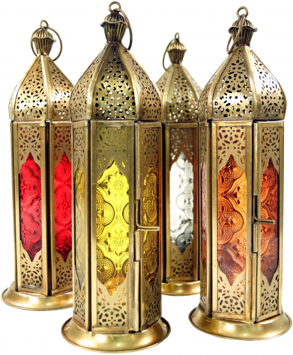Oriental metal/glass lantern in Moroccan design, wind light - 23x8x8 cm 