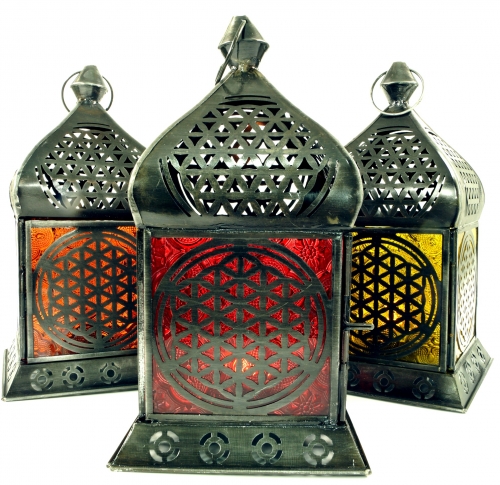 Oriental metal/glass lantern in Moroccan design, wind light - 22x12x12 cm 