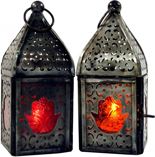 Oriental metal/glass lantern in Moroccan design, wind light - 13x6x6 cm 