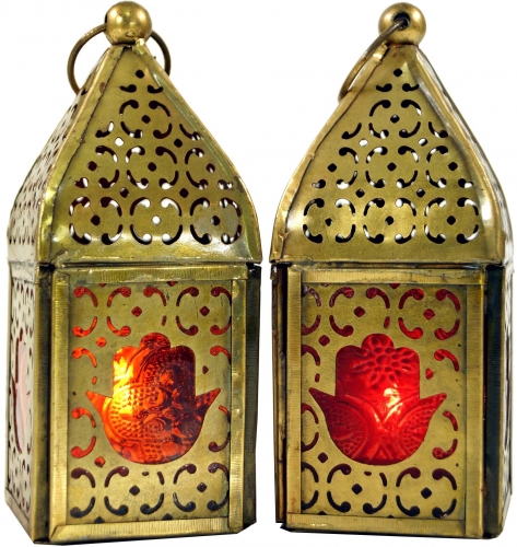 Oriental metal/glass lantern in Moroccan design, wind light - 12x6x6 cm 