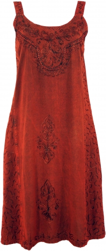 Besticktes Boho Sommerkleid, Midikleid, indisches Hippie Kleid in 3/4 Lnge, rot - Design 8