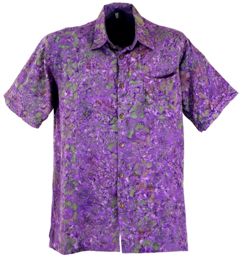 Hippiehemd, Hawaiihemd, Batik Hemd - flieder