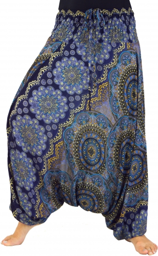 Afghani pants, overall, jumpsuit, harem pants, harem pants, bloomers, aladdin pants - dark blue/colorful