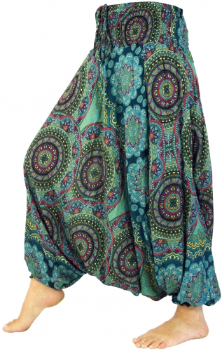 Afghani pants, overall, jumpsuit, harem pants, harem pants, bloomers, aladdin pants - petrol/colorful