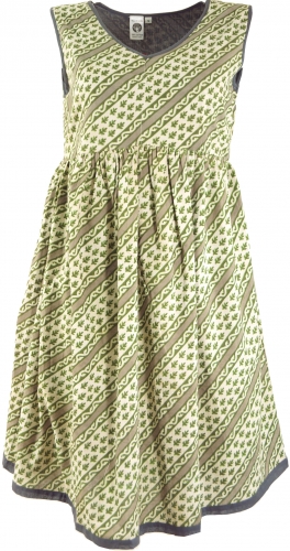 Mini dress, boho tunic dress, block print tunic - moss green/beige