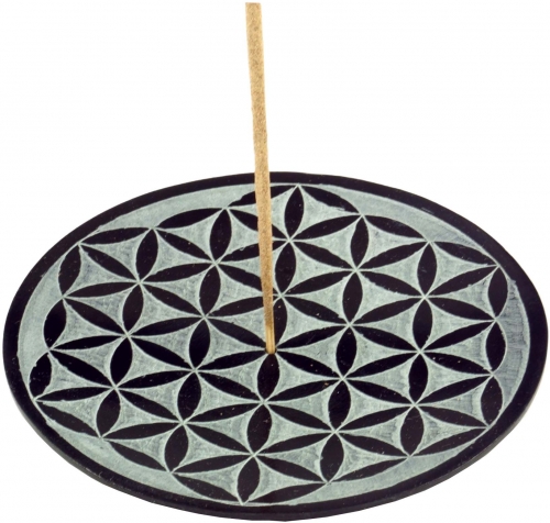 Indian incense holder  10 cm made of soapstone, candle plate - Flower of Life 1