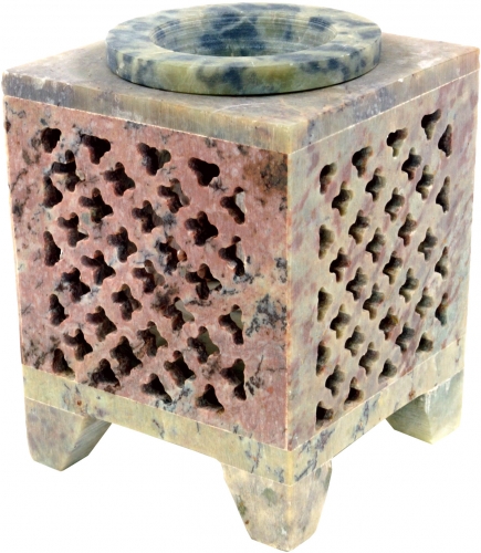 Indian fragrance lamp, essential oil diffuser, tea light holder for aromatherapy, soapstone aroma lamp - Oriental cube - 8x6x6 cm 