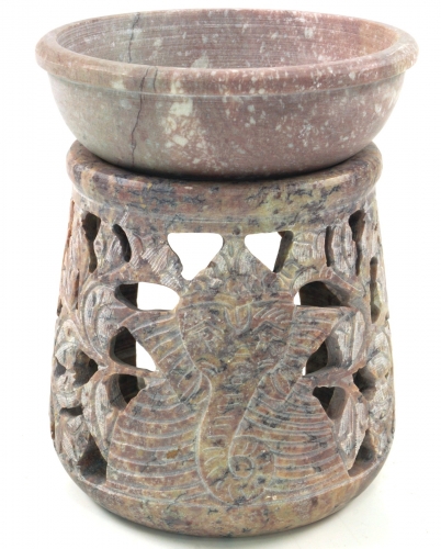 Indische Duftlampe, therisches l Diffusor, Teelicht Halter fr Aromatherapie, Aromalampe aus Speckstein - Rund Ganesha - 11x9x9 cm  9 cm
