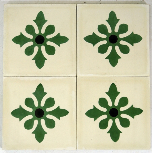 Cement tile set, ornament of 4 tiles, white - Design 6 - 1,5x40x40 cm 