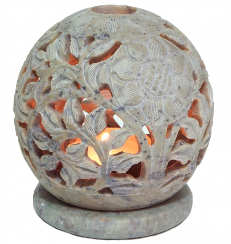 Indian fragrance potpourri container made of soapstone, tea light - ball flowers - 8,5x8x8 cm  8 cm