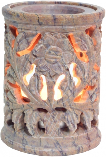 Indische Duftlampe, therisches l Diffusor, Teelicht Halter fr Aromatherapie, Aromalampe aus Speckstein - Rund Blte 4 - 8x6x6 cm 