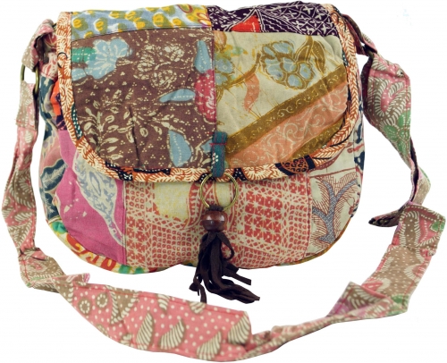 Boho shoulder bag, patchwork shopper, shoulder bag - brown - 25x30x8 cm 