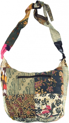 Patchwork Batik Beutel, Sadhu Bag, Hippie Tasche,  Schulterbeutel - schwarz/bunt - 25x35x5 cm 