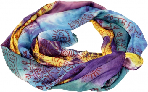 Batik scarf, batik shawl, Benares Lungi, batik scarf - turquoise/purple - 160x65 cm