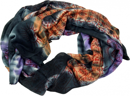Batik cloth, batik scarf, Benares Lungi, batik scarf - black/orange - 160x60 cm