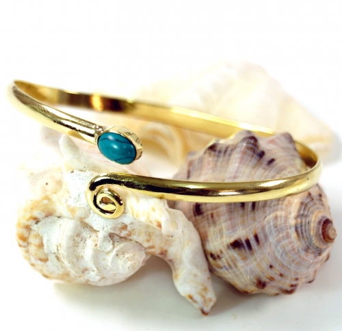 Bangle, Indian upper bracelet brass, boho bracelet - turquoise 8 cm