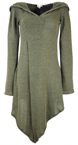 Pixi dress wrap look with hood, fine knit elf sweater - khaki