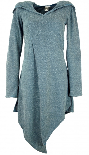 Pixie dress in wrap look with hood, fine knit elf sweater - dove blue