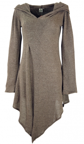 Pixie dress in wrap look with hood, fine knit elven sweater - cappuccino