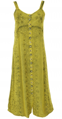 Embroidered boho summer dress, Indian hippie strap dress - lemon/Design 20
