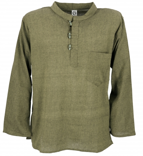 Nepal Fischerhemd, Goa Hippie Hemd, Yogahemd, Freizeithemd - moosgrün