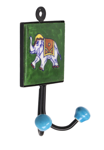 Doppelwandhaken, Garderobenhaken mit handgefertigter blue Pottery Keramik Fliese - Modell 11 - 15x8x4 cm 