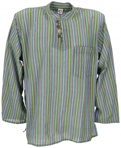 Nepal fisherman shirt, striped Goa hippie shirt, yoga shirt - green