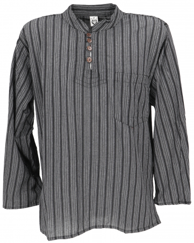 Nepal fisherman shirt, striped Goa hippie shirt, yoga shirt - black