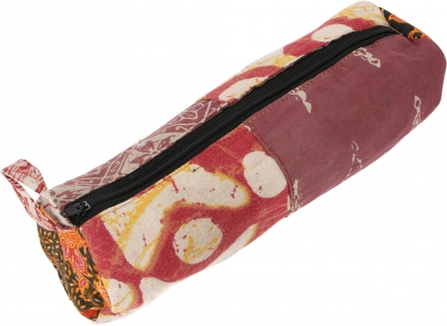 Patchwork pencil case, ethno pencil case, batik pencil case - pink - 7x22x7 cm 