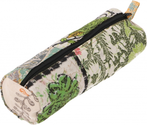 Patchwork pencil case, ethno pencil case, batik pencil case - green - 7x22x7 cm 
