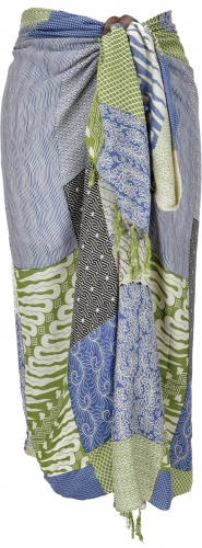 Bali sarong, wall hanging, wrap skirt, sarong dress patchwork print - blue/green - 160x120 cm