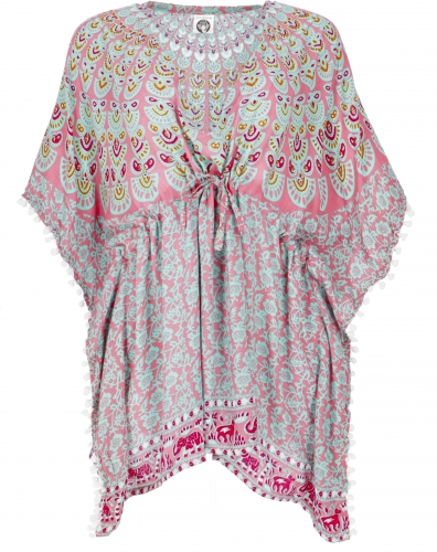 Poncho, kaftan, tunic, mini dress, ladies oversize, short sleeve beach blouse - pink