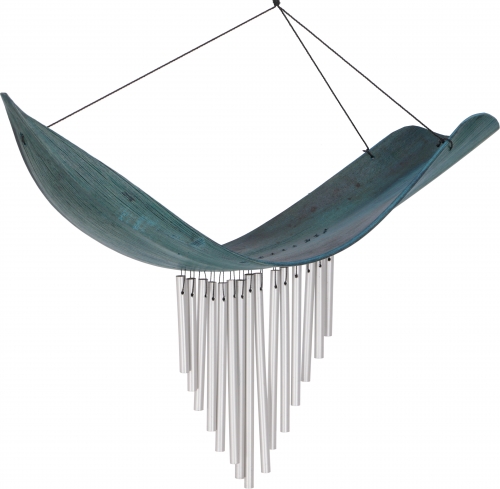 Aluminum sound chime, exotic wind chime - palm leaf turquoise - 30x40x10 cm 