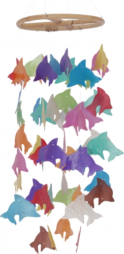 Round shell wind chime - dolphin colorful - 40x15x15 cm  15 cm