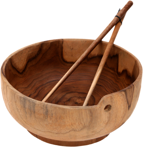 Exotic wooden bowl, rice bowl with chopsticks - 7x17x17 cm 