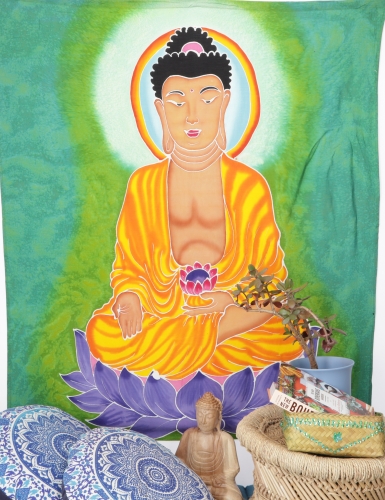Wall hanging, wall scarf, mural, batik cloth - Buddha - 110x95x0,2 cm 