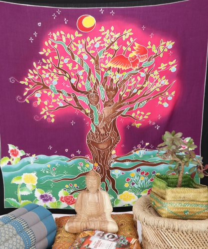 Wall hanging, wall scarf, mural, batik cloth - tree of life - 110x100x0,2 cm 