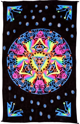 Goa Wandtuch, UV Schwarzlicht Wandbehang, pcychedelic Wandbild - Mandala - 200x120x0,2 cm 