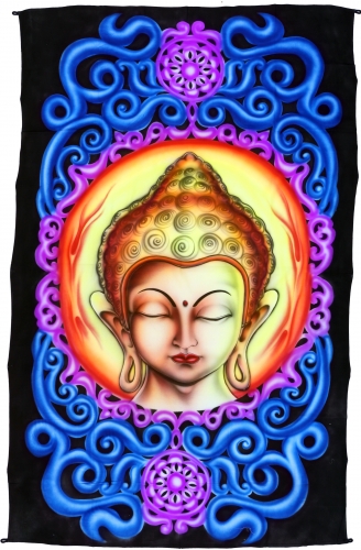 Goa wall scarf, UV black light wall hanging, pcychedelic wall mural - Buddha - 200x120x0,2 cm 