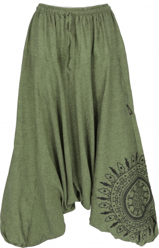 Harem pants harem pants, bloomers with mandala, cotton aladdin pants - olive green