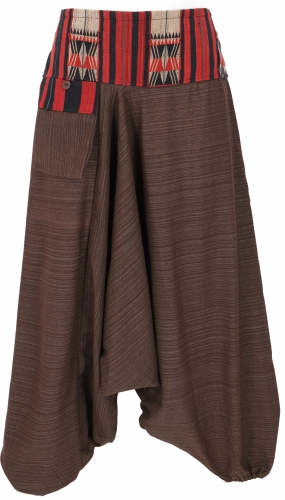 Harem pants, Thai harem pants, goa pants with woven waistband - brown