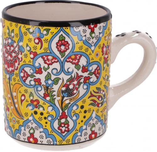 Handbemalter trkischer Kaffeebecher, orientalische Kaffeetasse - gelb - 10x12x8 cm 