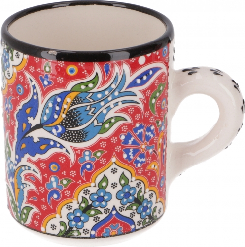 Handbemalter trkischer Kaffeebecher, orientalische Kaffeetasse - rot - 9x8x8 cm 