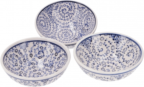 Set of 3`er Oriental bowls, bowl, decorative bowl  13 cm, hand painted - white/blue