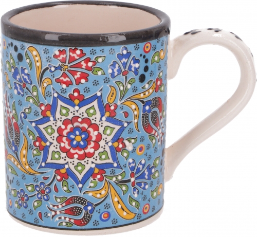Handbemalter trkischer Kaffeebecher, orientalische Kaffeetasse - hellblau - 10x12x8 cm 