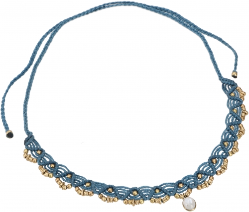 Macram necklace bead, hippie boho necklace - blue